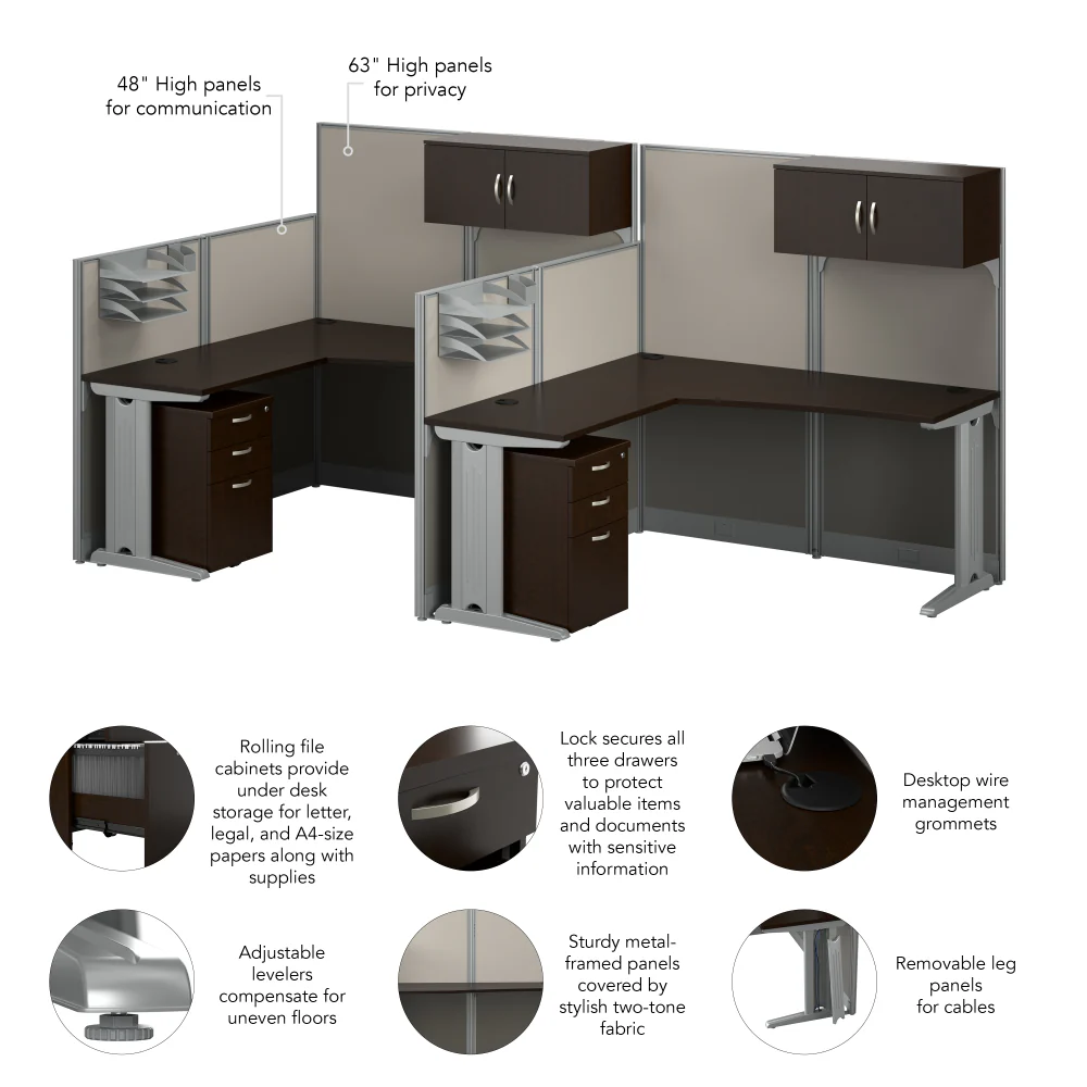 Office in an Hour 2 Person L Shaped Cubicle Desks with Storage, Drawers, and Organizers - Image 13