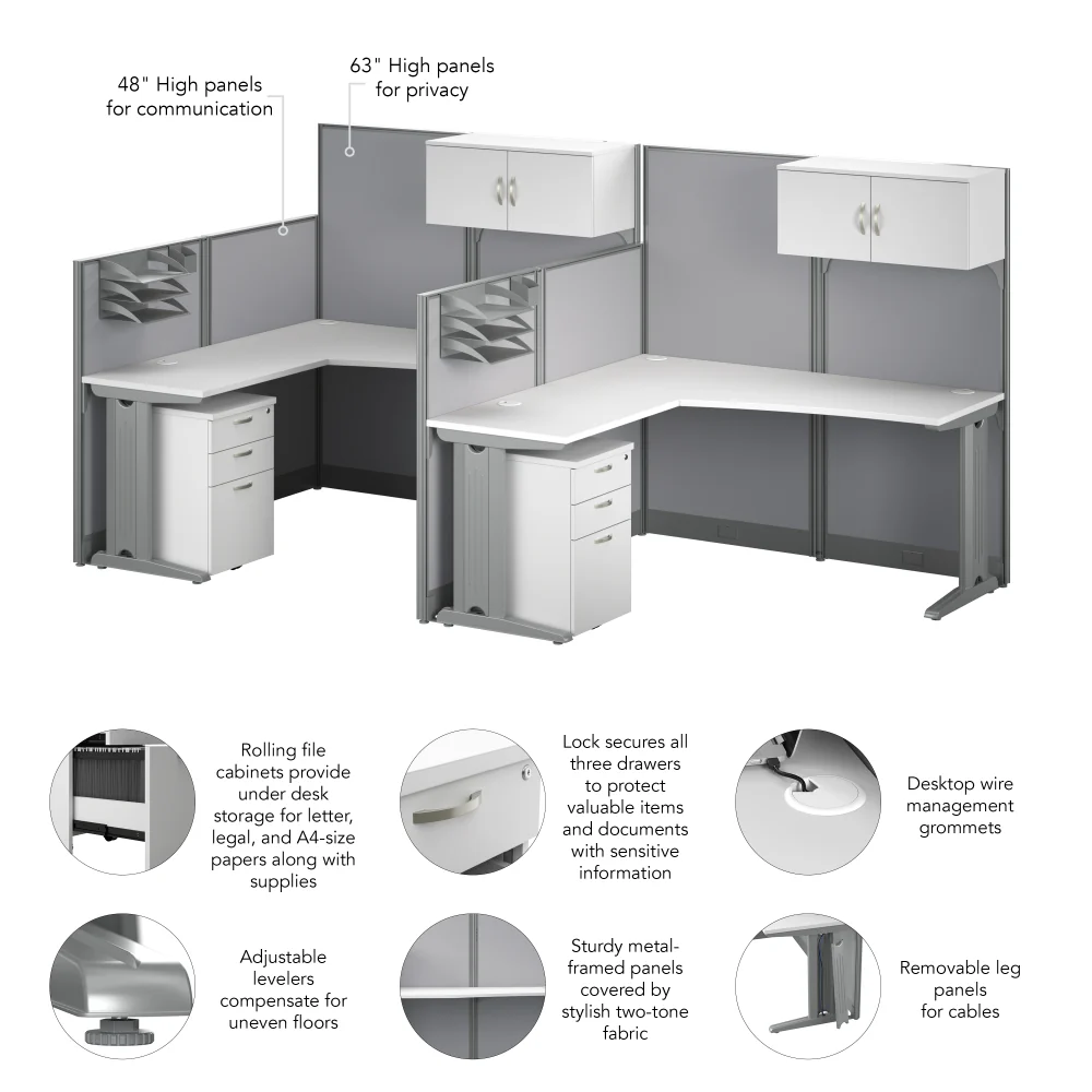 Office in an Hour 2 Person L Shaped Cubicle Desks with Storage, Drawers, and Organizers - Image 7