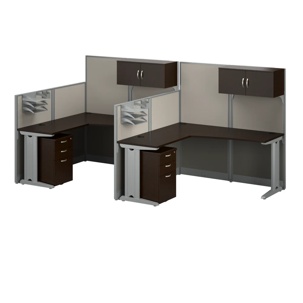 Office in an Hour 2 Person L Shaped Cubicle Desks with Storage, Drawers, and Organizers - Image 8