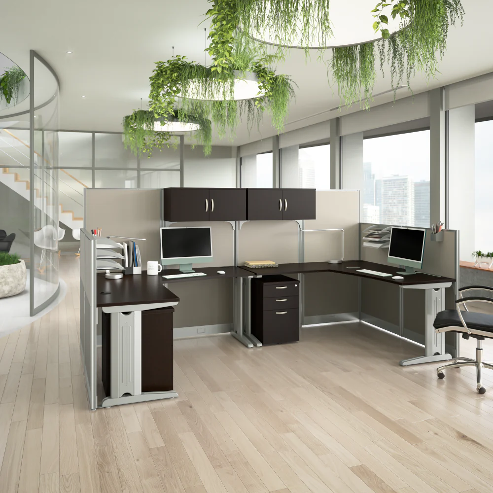 Office in an Hour 2 Person L Shaped Cubicle Desks with Storage, Drawers, and Organizers - Image 9