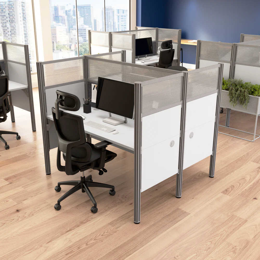ProBiz 2 Person Office Cubicle Desk with High Privacy Panels and Tackboard - Image 2