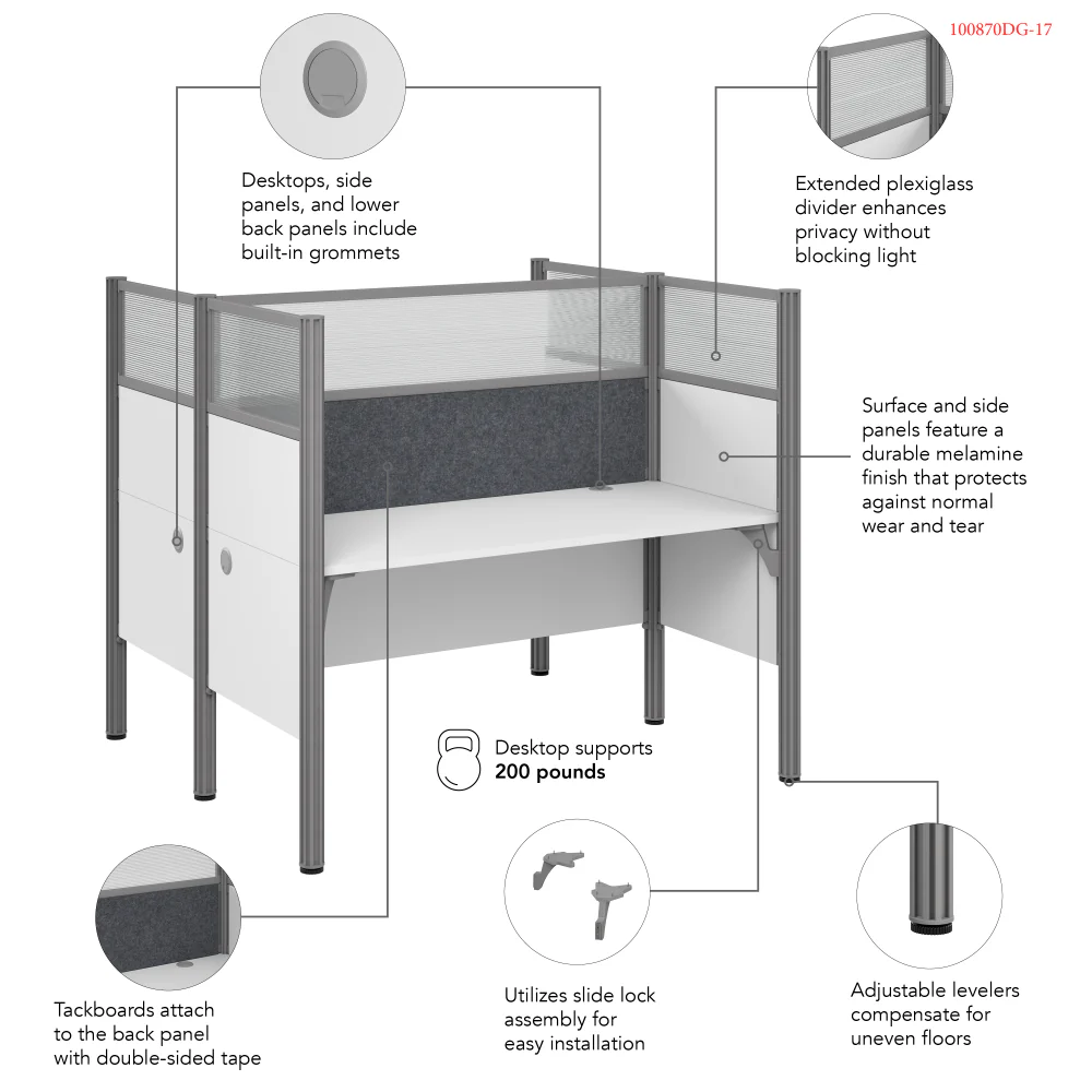 ProBiz 2 Person Office Cubicle Desk with High Privacy Panels and Tackboard - Image 6