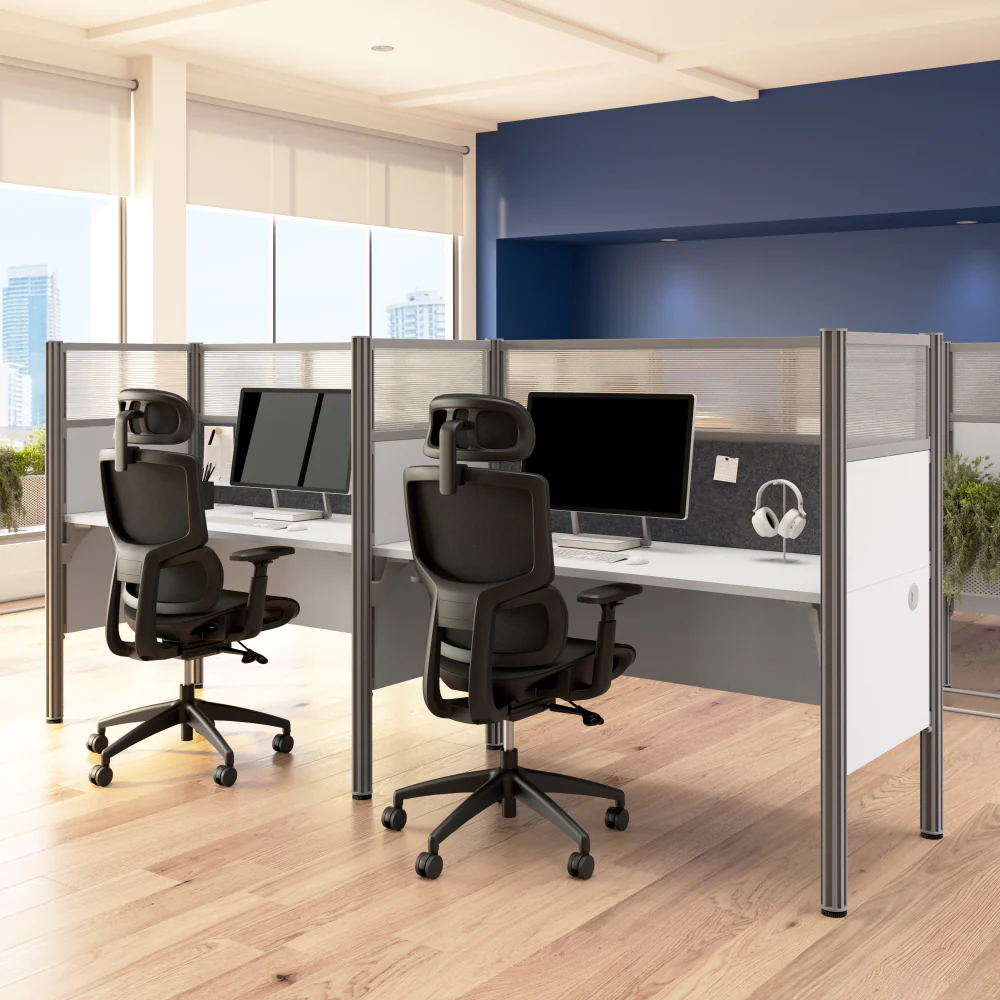 ProBiz Double Cubicle Desk for Office with High Privacy Panels and Tackboard - Image 2