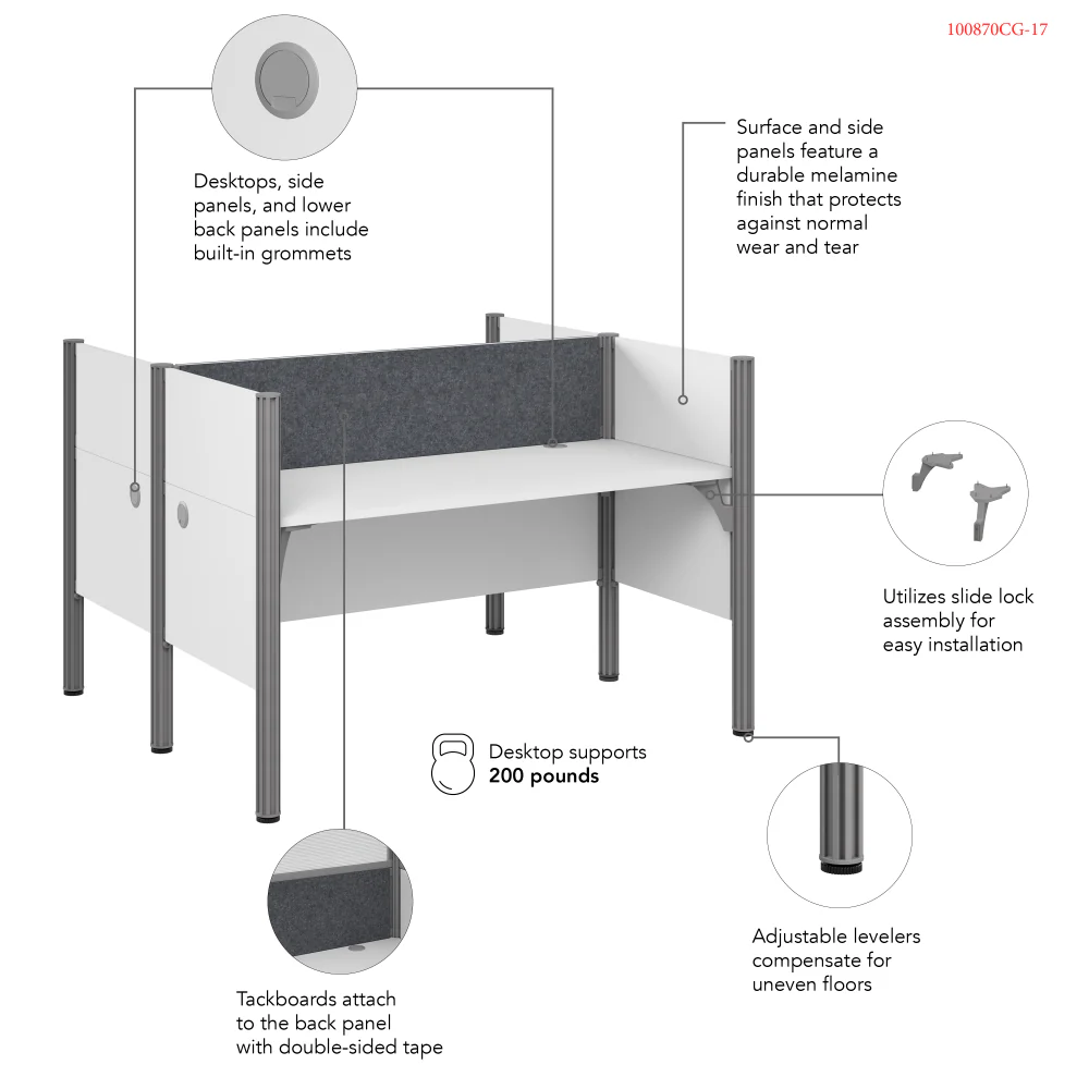 ProBiz 2 Person Office Cubicle Desk with Low Privacy Panels and Tackboard - Image 6