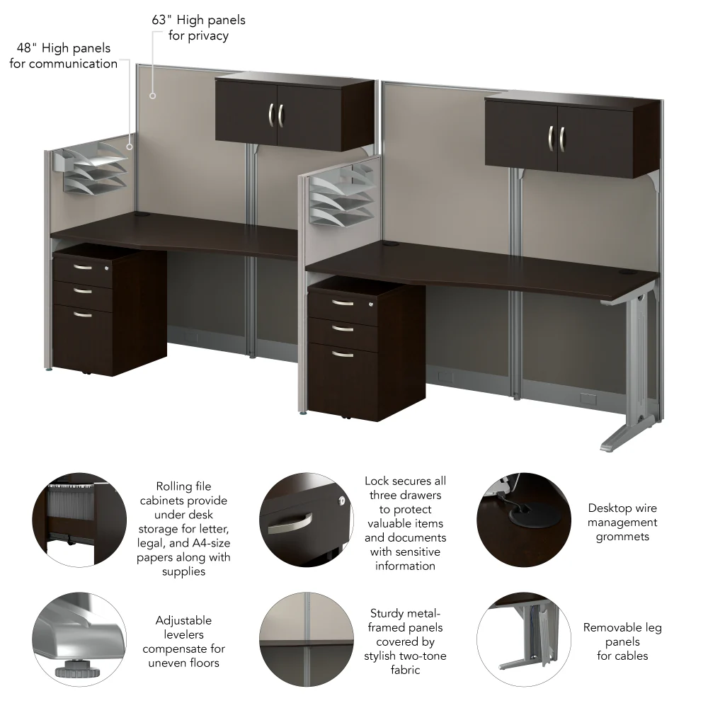 Office in an Hour 2 Person Cubicle Desks with Storage, Drawers, and Organizers - Image 14