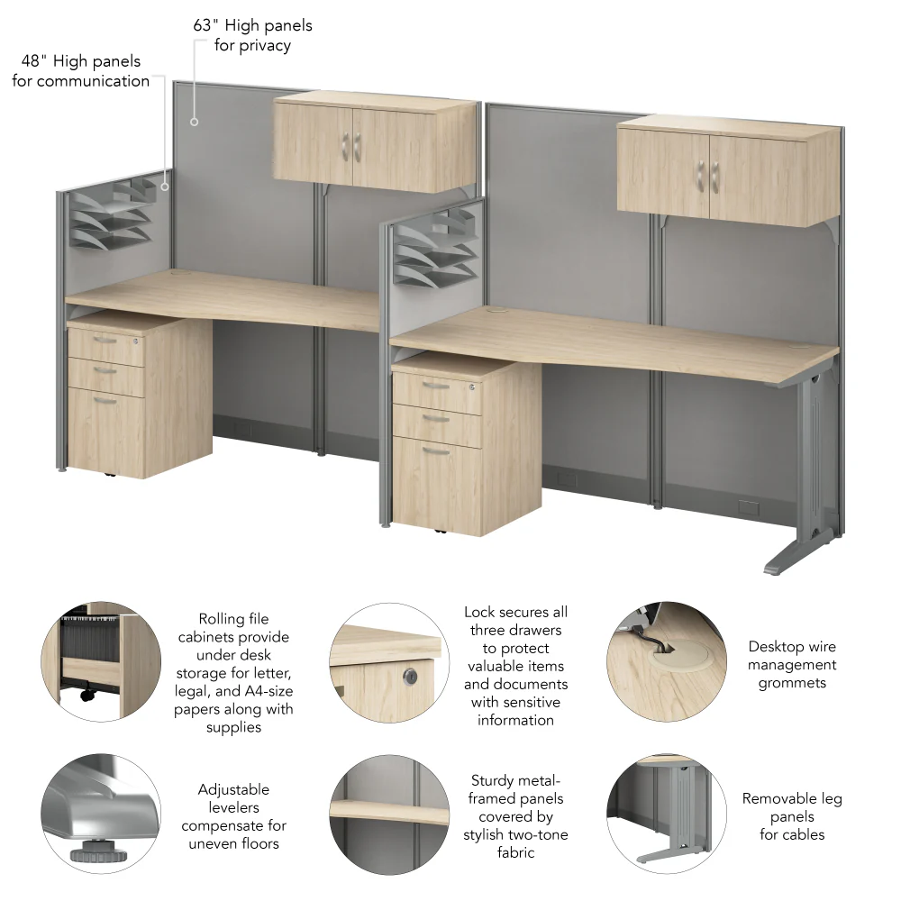 Office in an Hour 2 Person Cubicle Desks with Storage, Drawers, and Organizers - Image 7