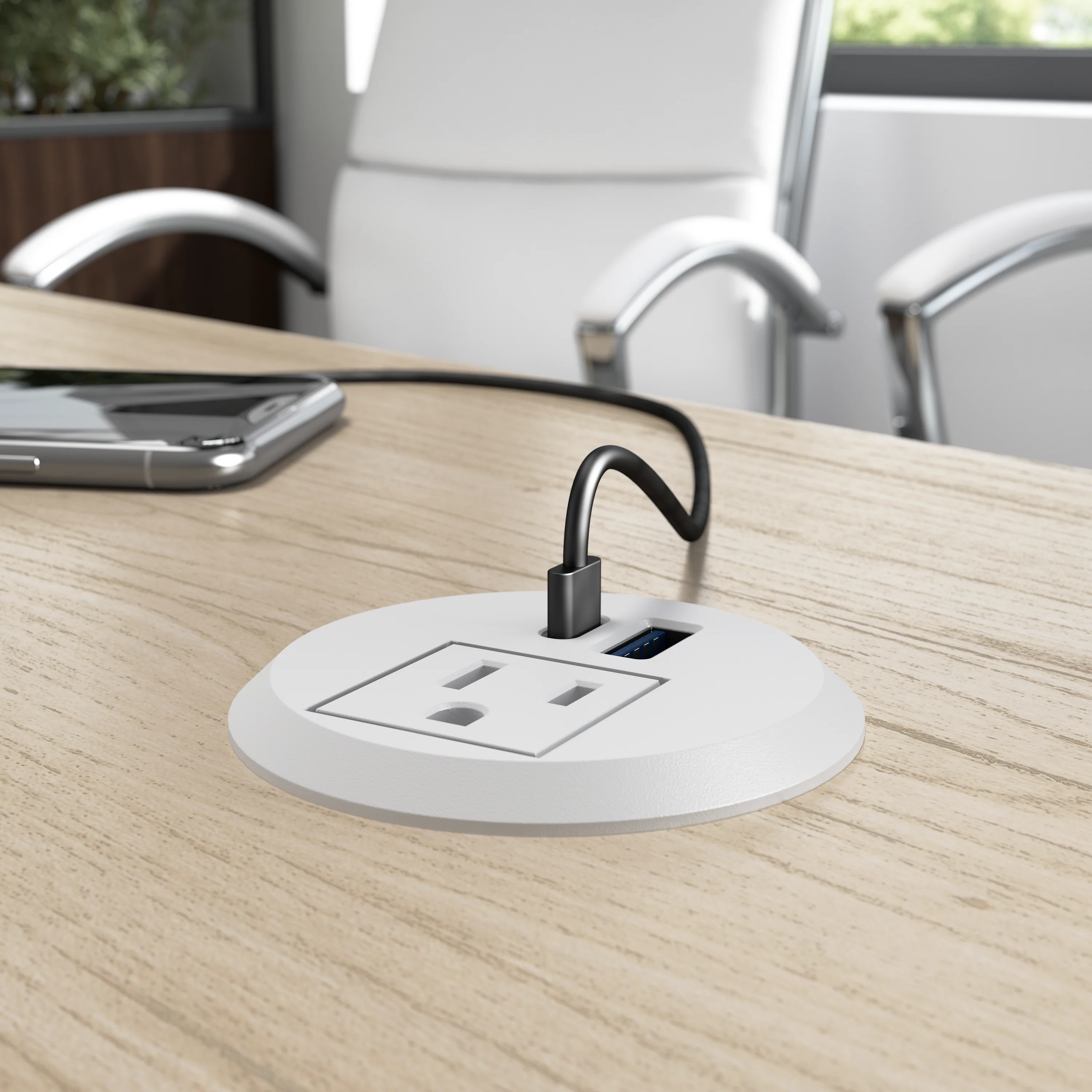 2-inch Desktop Power Grommet with AC Outlet and USB-A/USB-C Ports - Image 3
