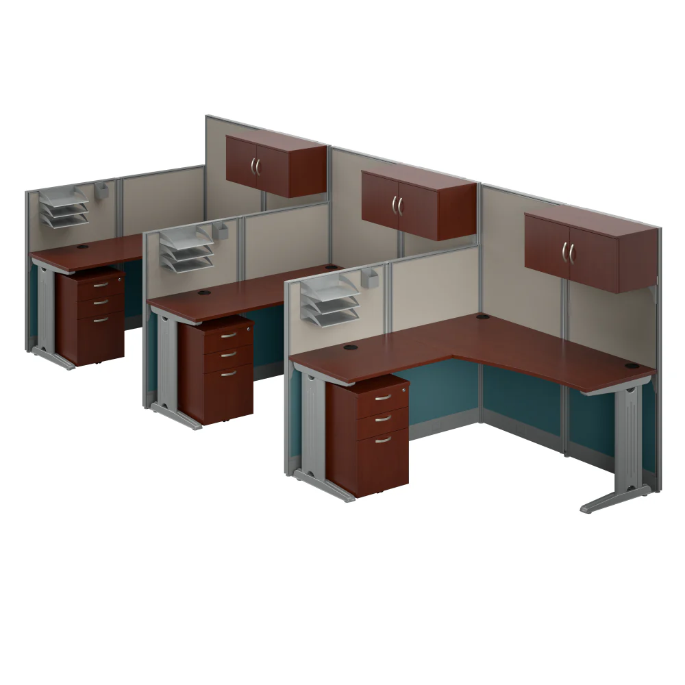 Office in an Hour 3 Person L Shaped Cubicle Desks with Storage, Drawers, and Organizers - Image 14