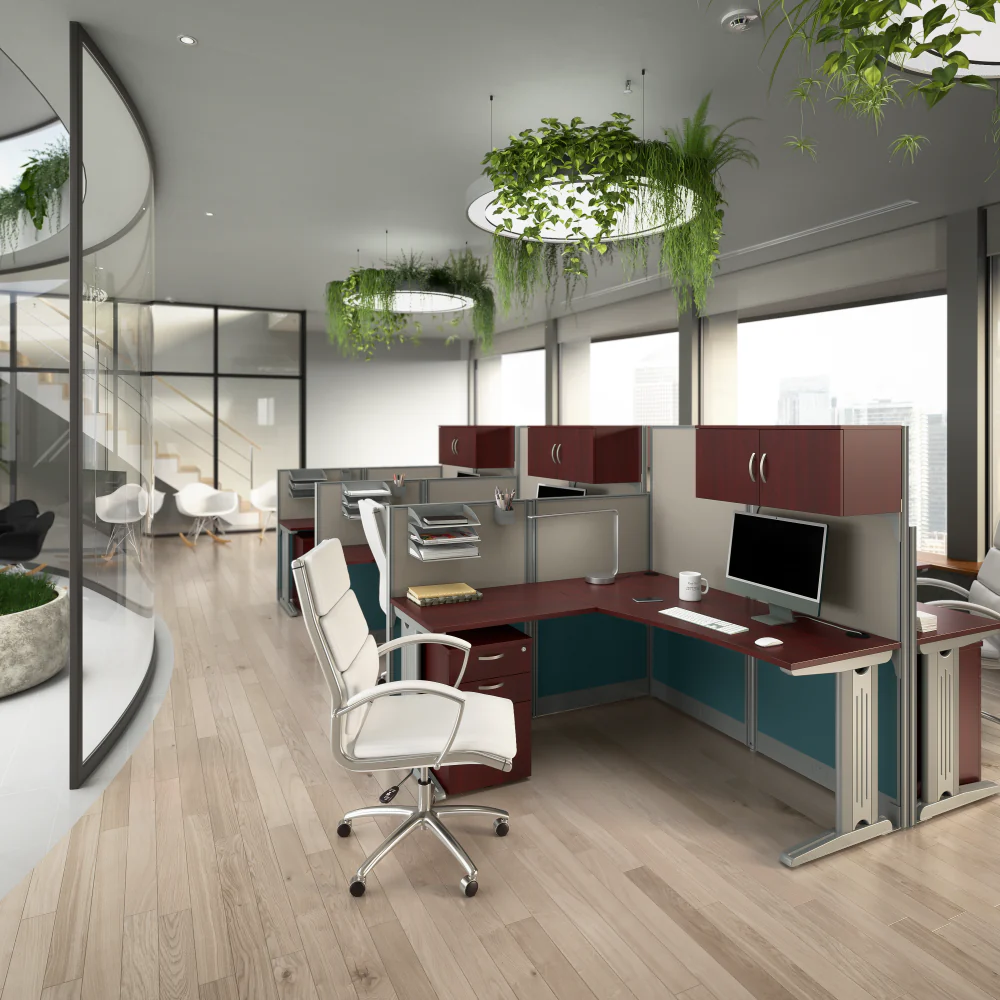 Office in an Hour 3 Person L Shaped Cubicle Desks with Storage, Drawers, and Organizers - Image 16