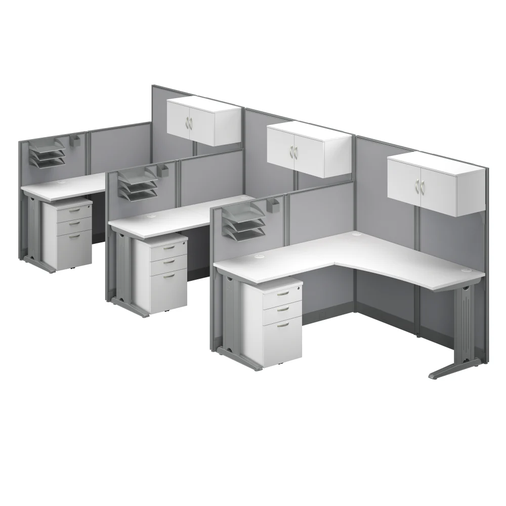Office in an Hour 3 Person L Shaped Cubicle Desks with Storage, Drawers, and Organizers - Image 21