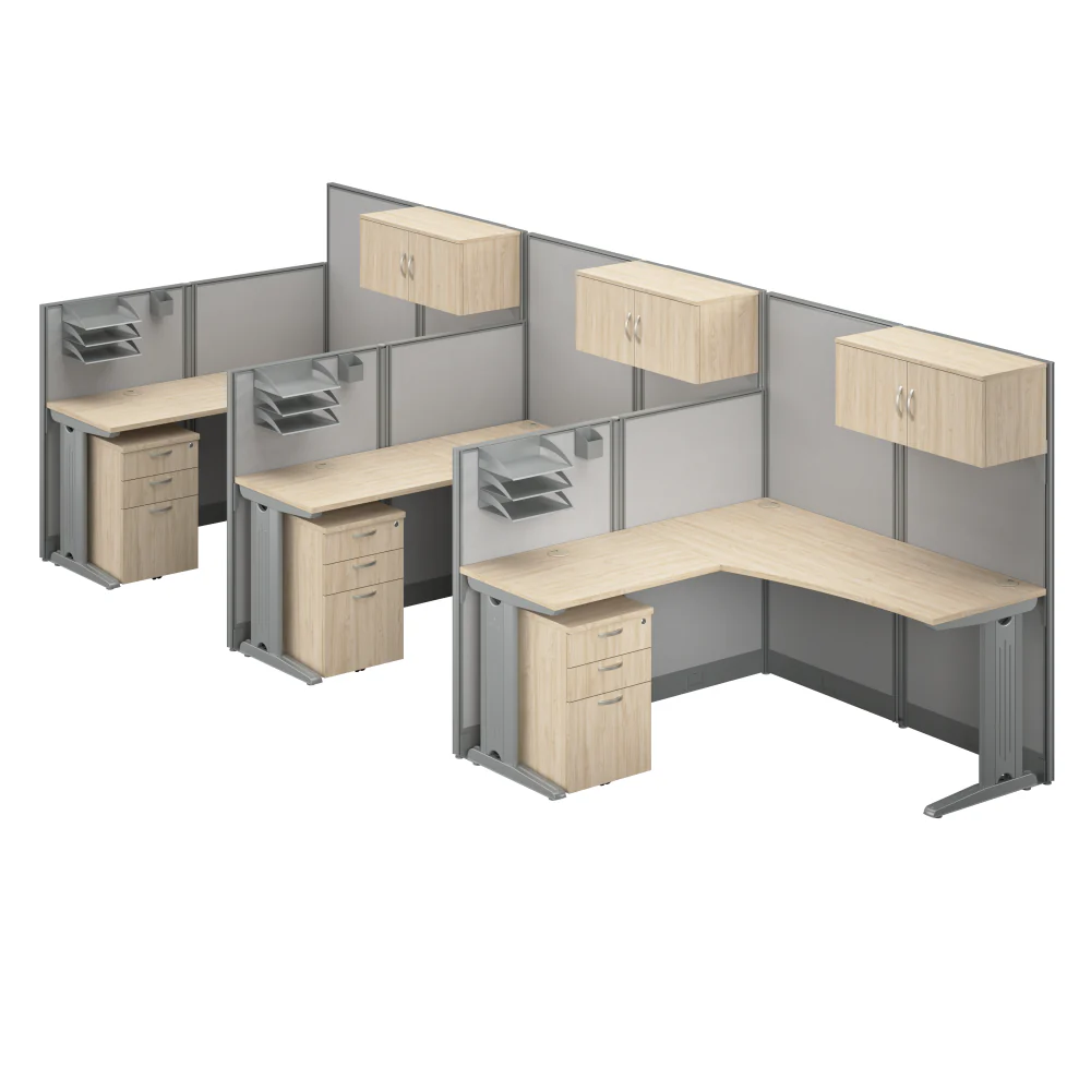 Office in an Hour 3 Person L Shaped Cubicle Desks with Storage, Drawers, and Organizers - Image 7