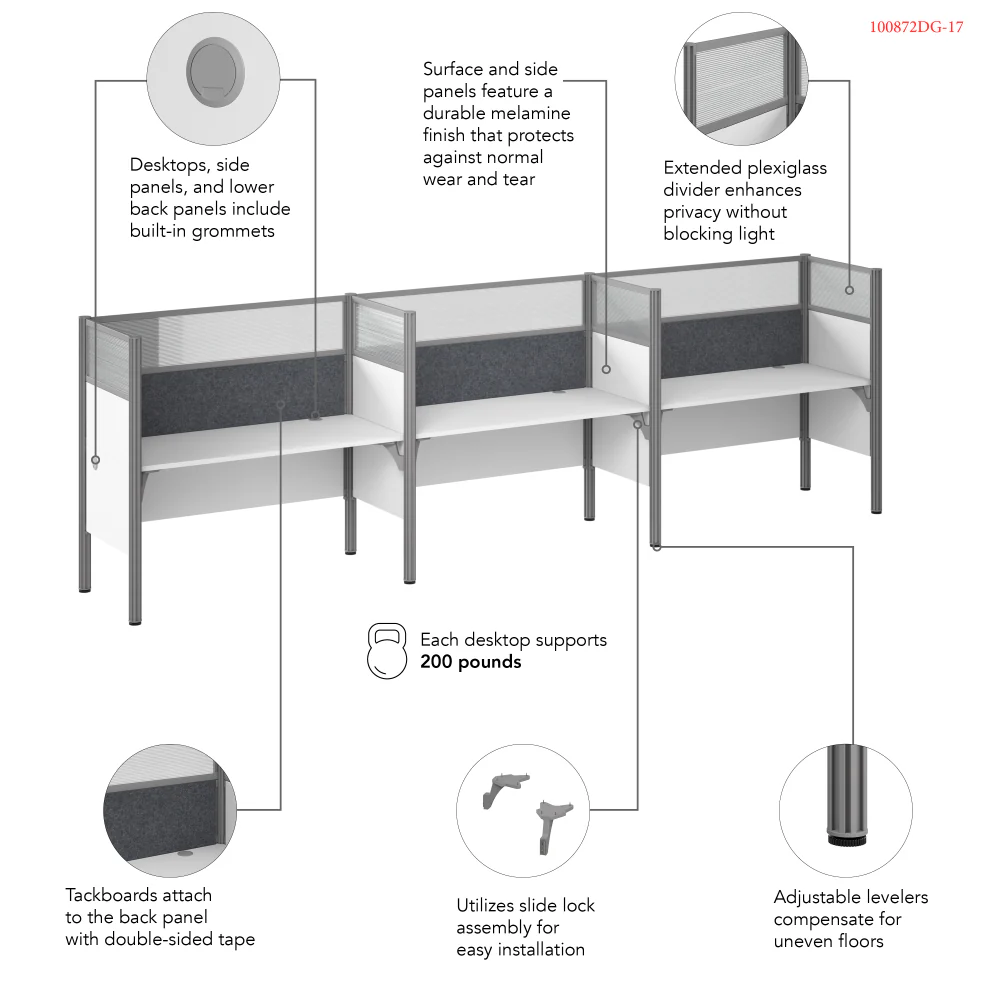 ProBiz 3 Person Office Cubicle Desk with High Privacy Panels and Tackboard - Image 6
