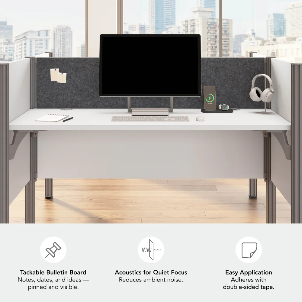 ProBiz 3 Person Office Cubicle Desk with Low Privacy Panels and Tackboard - Image 5