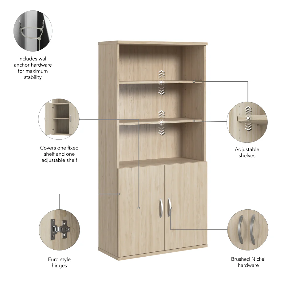 Studio C Tall 5 Shelf Bookcase with Doors - Image 14