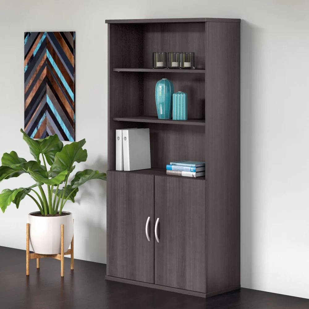 Studio C Tall 5 Shelf Bookcase with Doors - Image 29