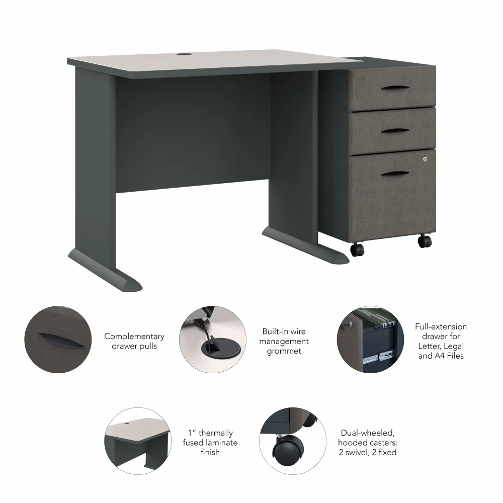 Series A 36W Desk with Mobile File Cabinet - Image 6
