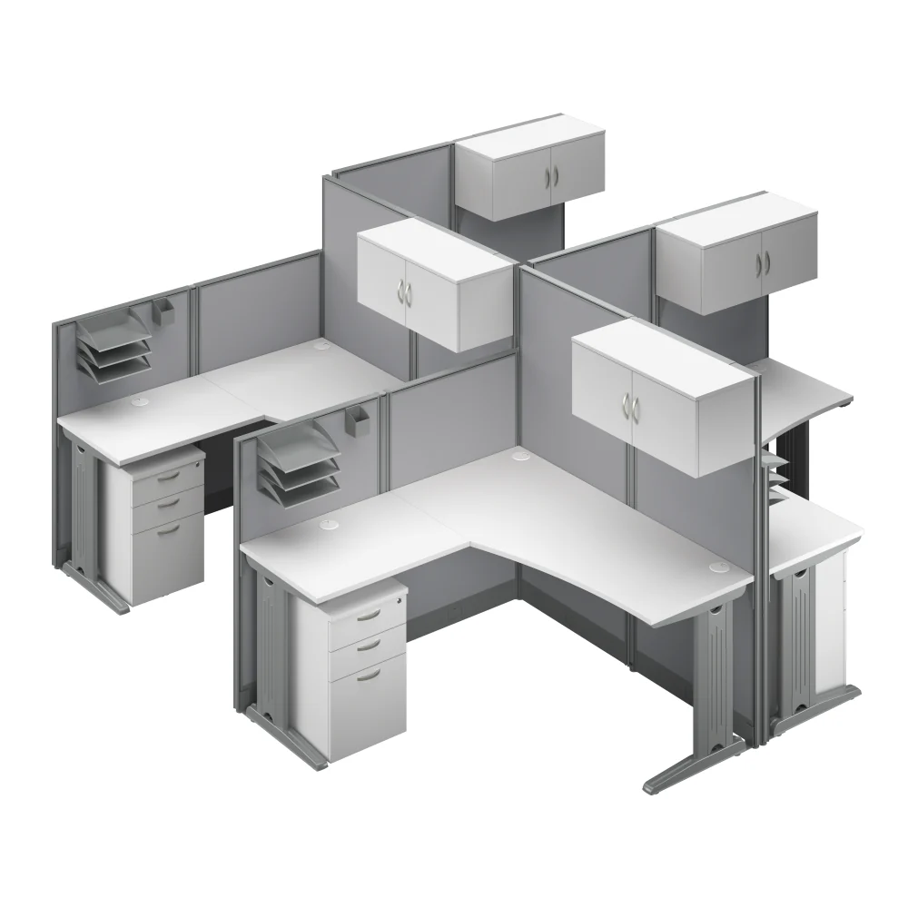 Office in an Hour 4 Person L Shaped Cubicle Desks with Storage, Drawers, and Organizers - Image 21