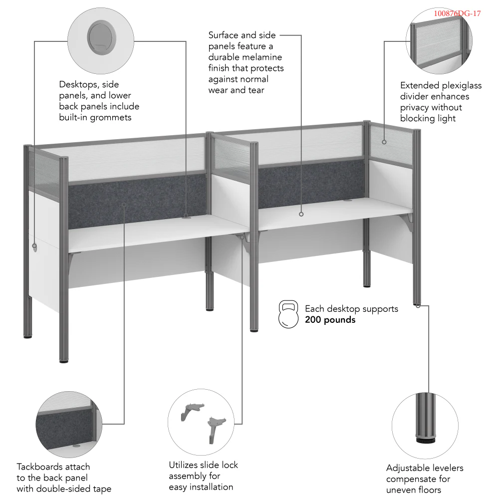 ProBiz 4 Person Office Cubicle Desk with High Privacy Panels and Tackboard - Image 6