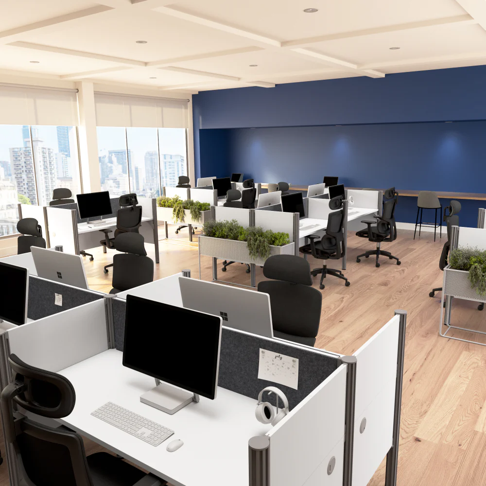 ProBiz 4 Person Office Cubicle Desk with Low Privacy Panels and Tackboard - Image 3