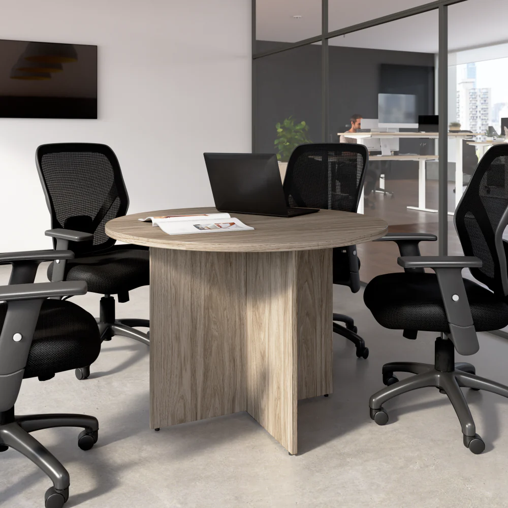 42-inch Round Conference Table with Wood Base - Image 2