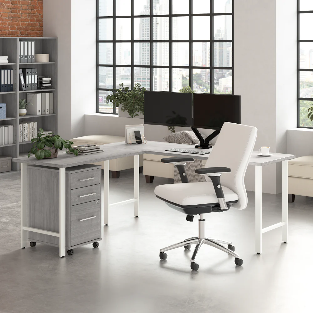 Hustle 72W x 24D L Shaped Computer Desk with 3 Drawer Mobile File Cabinet - Image 2