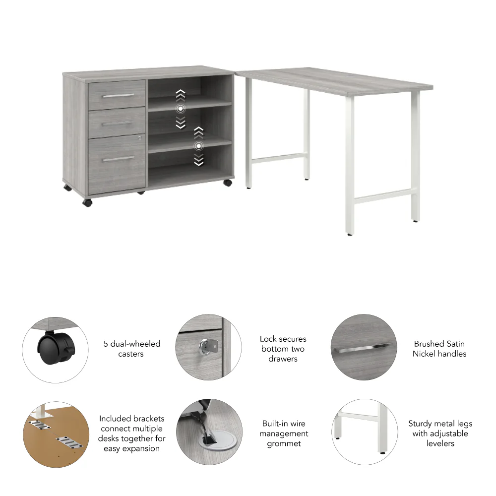 Hustle 48W x 24D Computer Desk and Storage Cabinet with Drawers and Shelves - Image 12