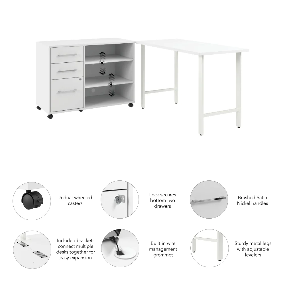 Hustle 48W x 24D Computer Desk and Storage Cabinet with Drawers and Shelves - Image 4