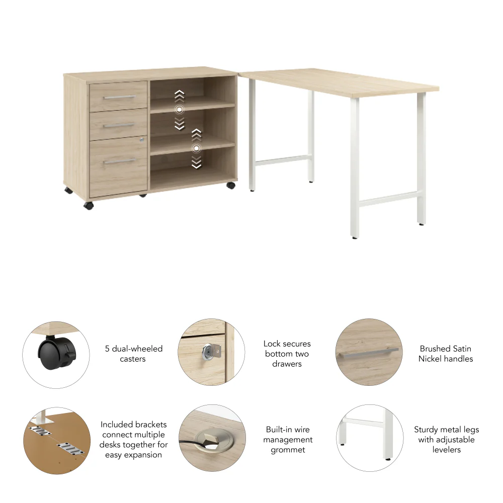 Hustle 48W x 24D Computer Desk and Storage Cabinet with Drawers and Shelves - Image 8