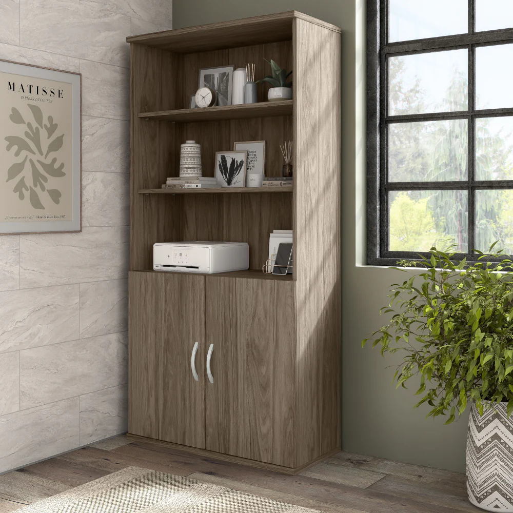 Hybrid Tall 5 Shelf Bookcase with Doors - Image 28