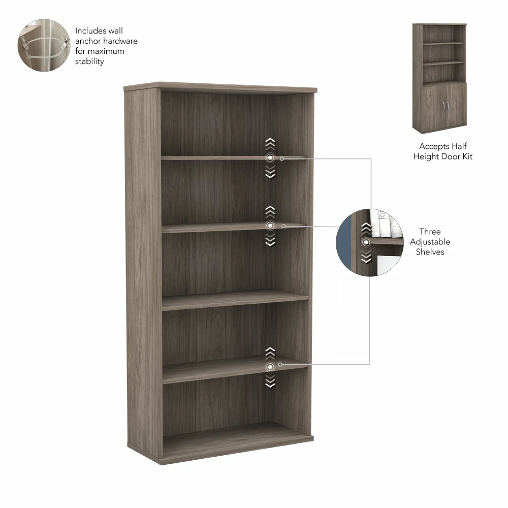Hybrid Tall 5 Shelf Bookcase with Doors - Image 32
