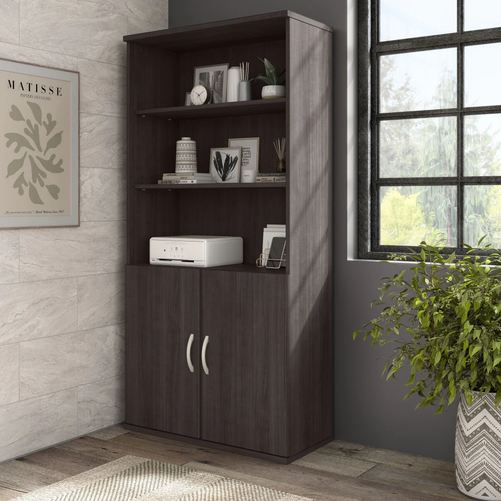 Hybrid Tall 5 Shelf Bookcase with Doors - Image 7