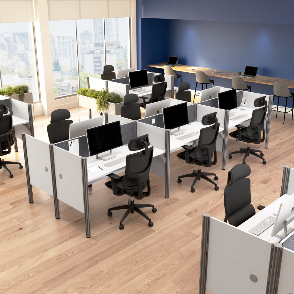 ProBiz 6 Person Office Cubicle Desk with Low Privacy Panels and Tackboard - Image 2