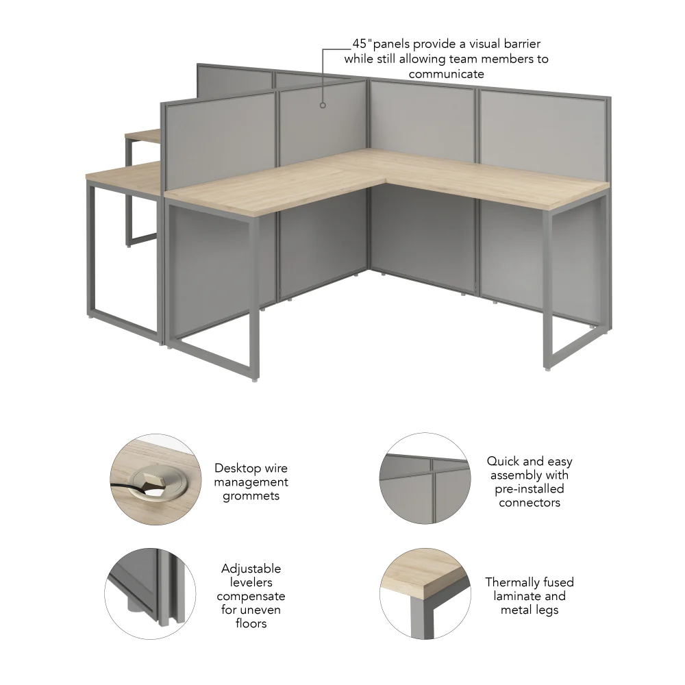Easy Office 60W 2 Person L Shaped Cubicle Desk Workstation with 45H Panels - Image 15