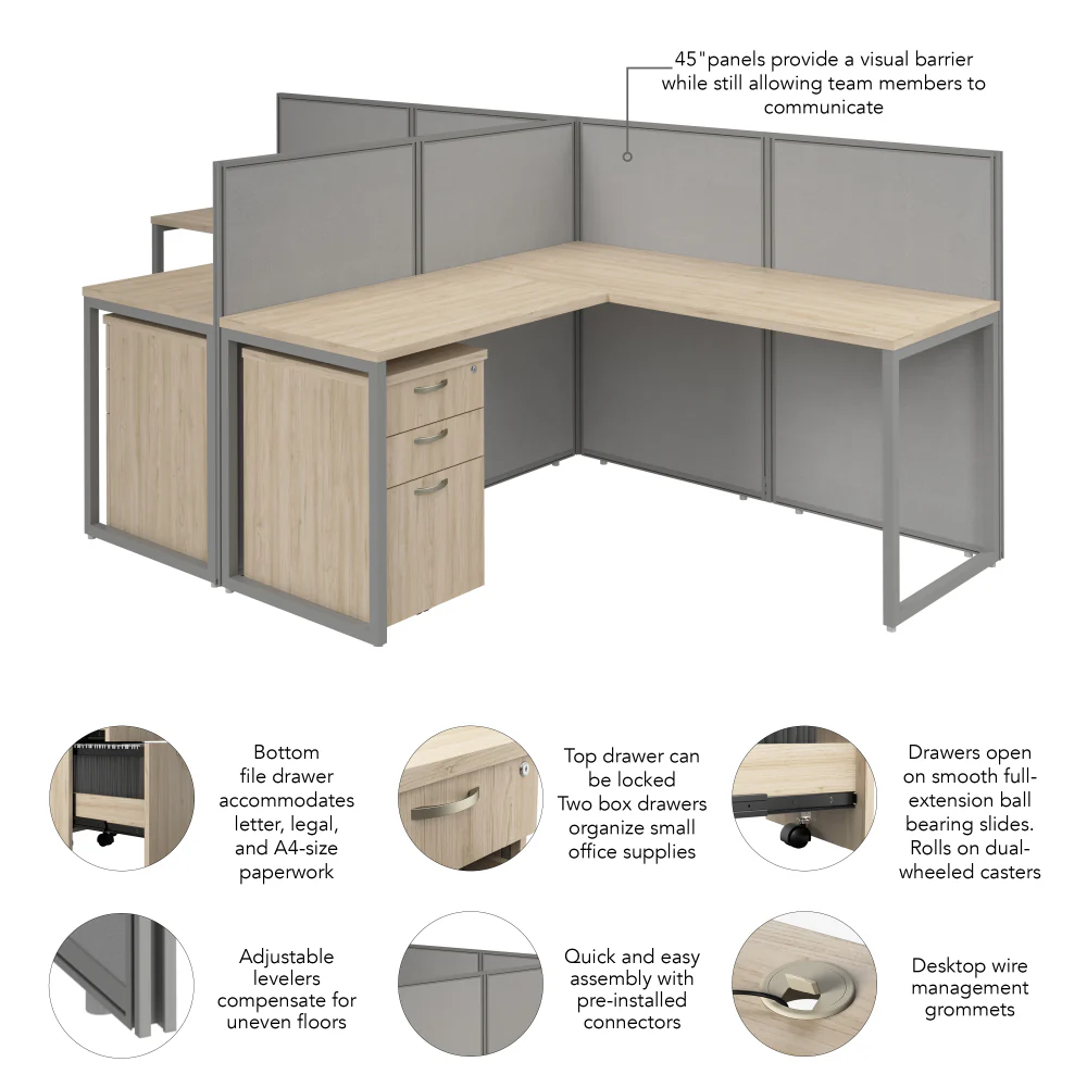 Easy Office 60-inch 2 Person L Shaped Cubicle Desk with Drawers and Low Panels - Image 7