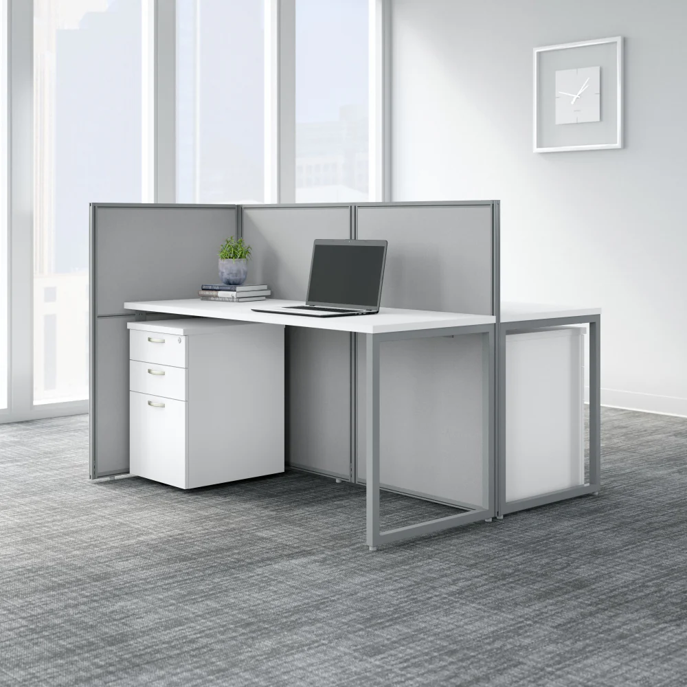 Easy Office 60W 2 Person Cubicle Desk with File Cabinets and 45H Panels - Image 2