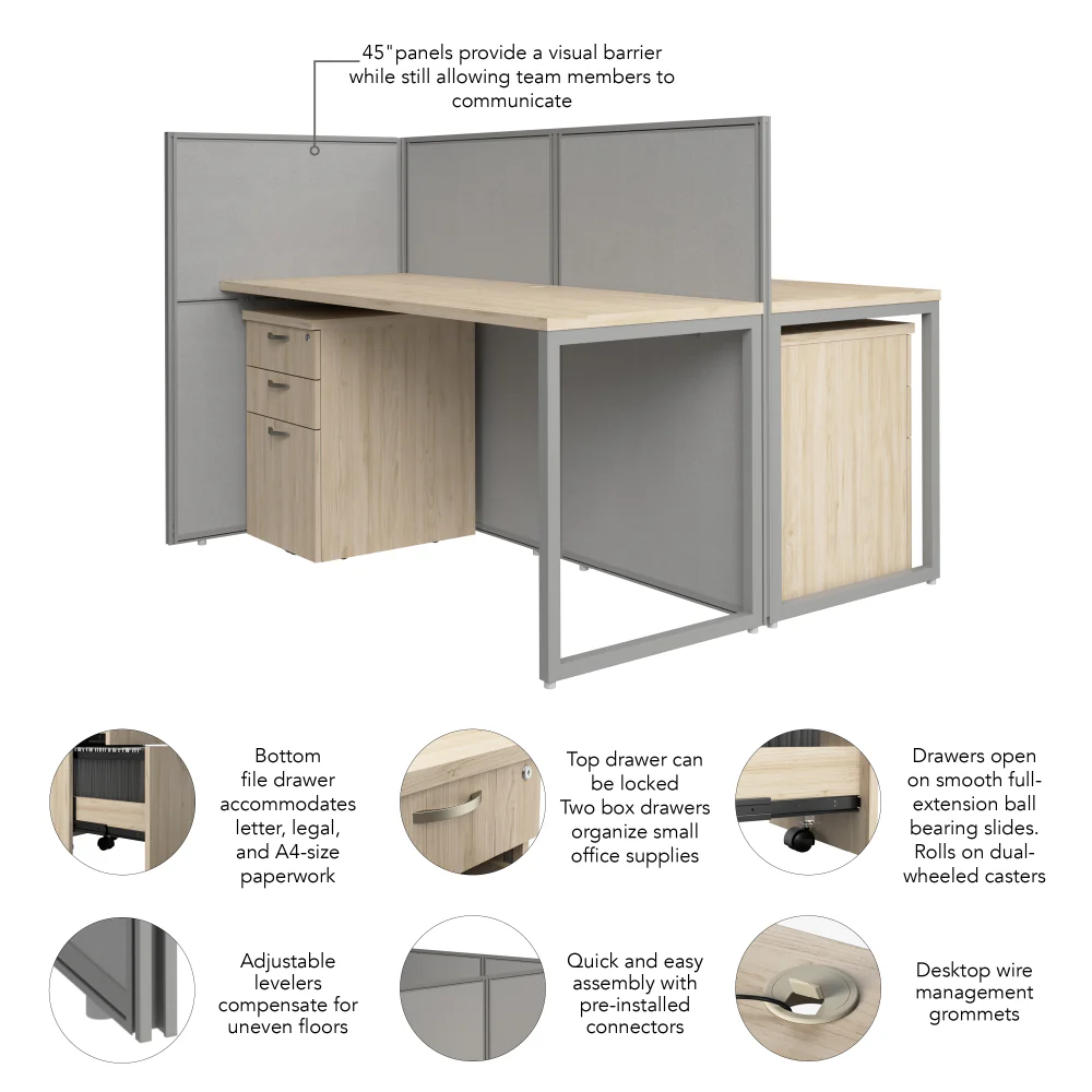 Easy Office 60W 2 Person Cubicle Desk with File Cabinets and 45H Panels - Image 20