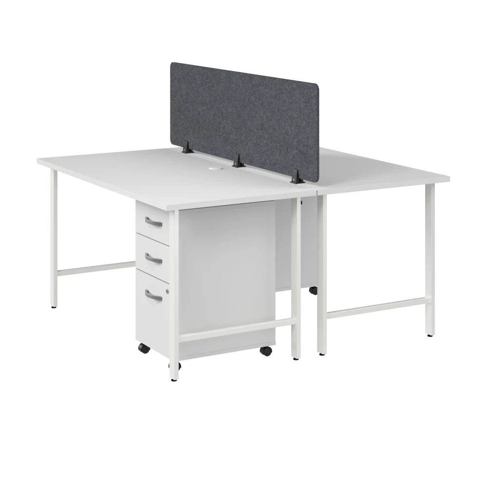 Hustle 2 Person Computer Desk with Mobile File Cabinets, Power Grommets, and Privacy Screen - Image 13