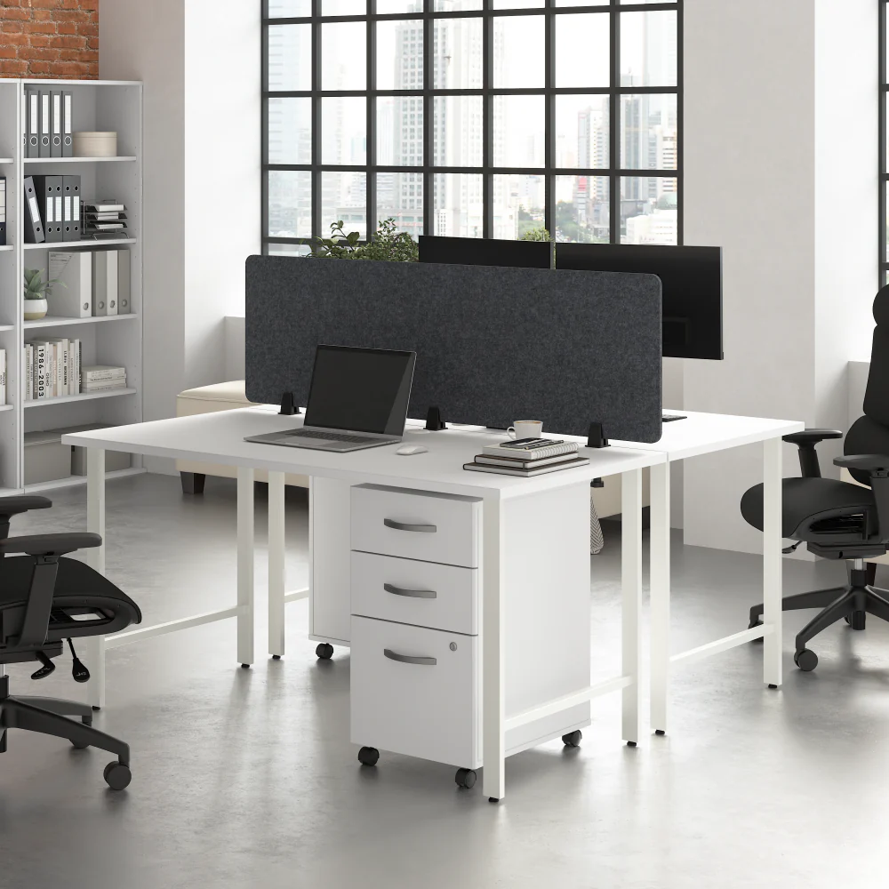 Hustle 2 Person Computer Desk with Mobile File Cabinets, Power Grommets, and Privacy Screen - Image 14