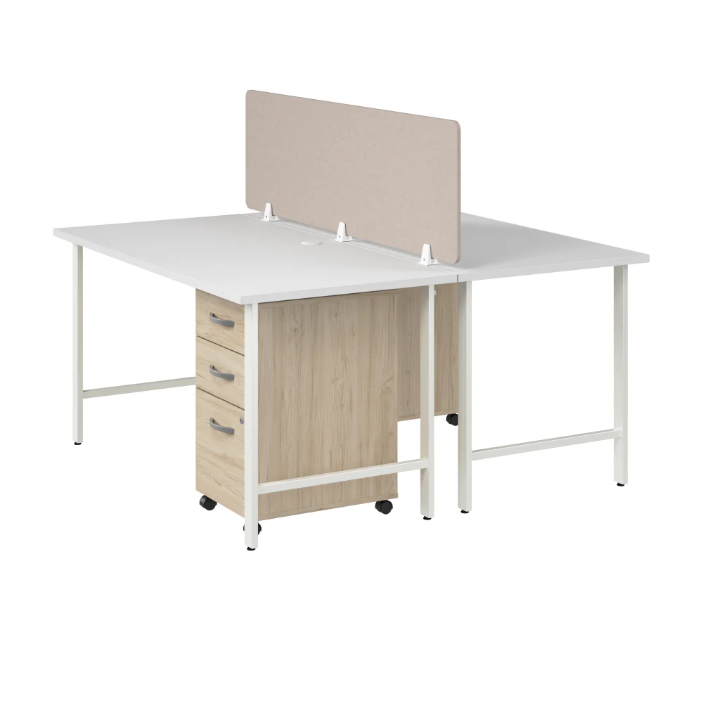 Hustle 2 Person Computer Desk with Mobile File Cabinets, Power Grommets, and Privacy Screen - Image 19
