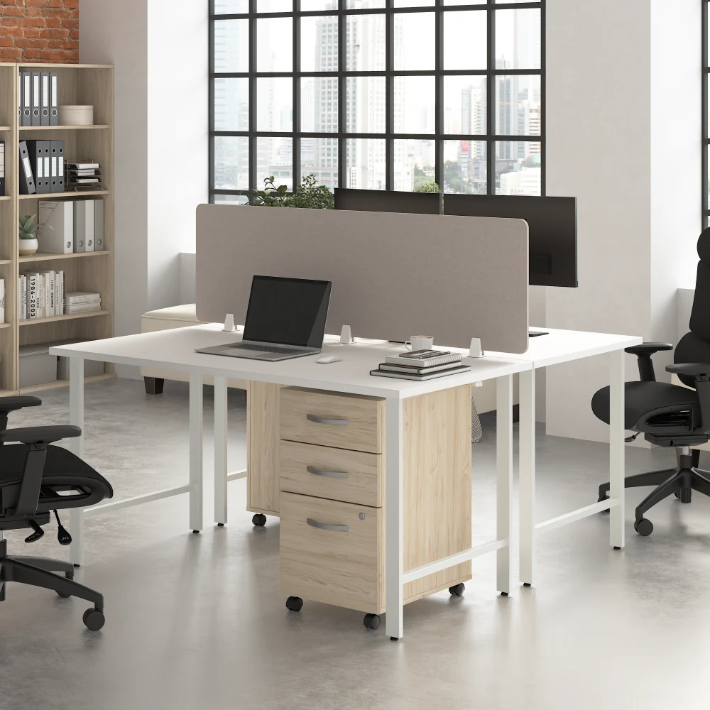 Hustle 2 Person Computer Desk with Mobile File Cabinets, Power Grommets, and Privacy Screen - Image 20