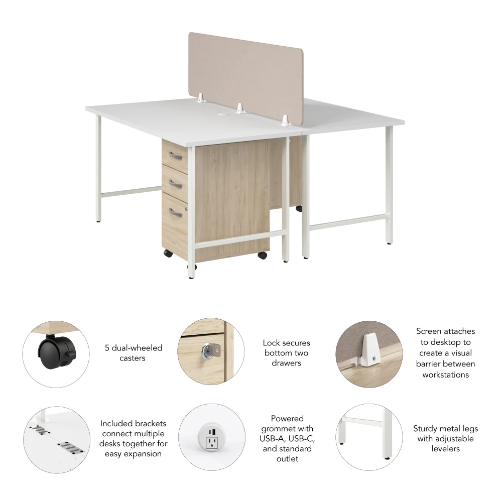 Hustle 2 Person Computer Desk with Mobile File Cabinets, Power Grommets, and Privacy Screen - Image 24