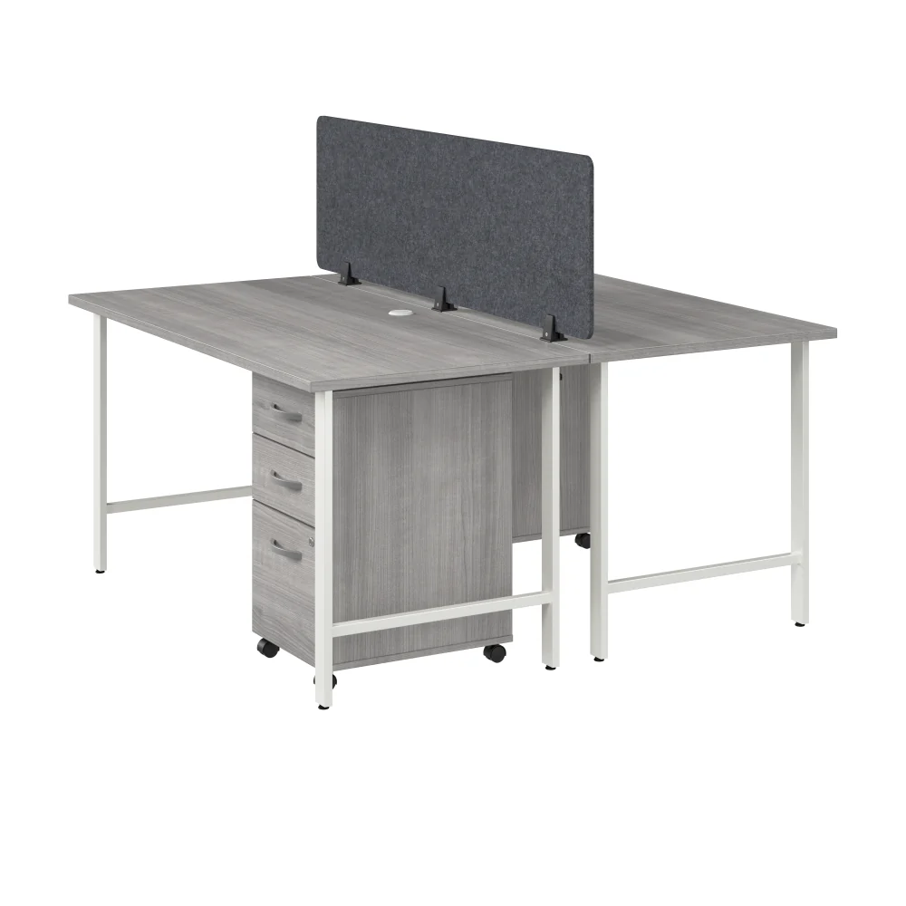 Hustle 2 Person Computer Desk with Mobile File Cabinets, Power Grommets, and Privacy Screen - Image 7