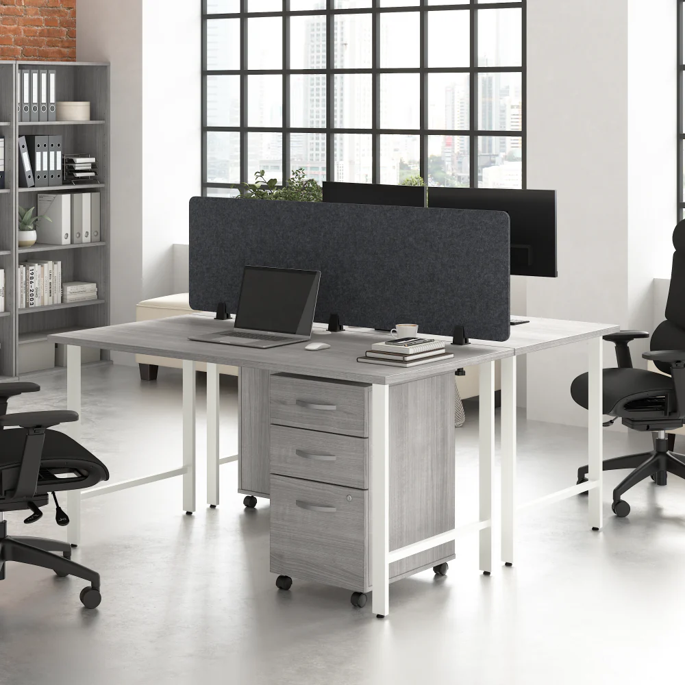 Hustle 2 Person Computer Desk with Mobile File Cabinets, Power Grommets, and Privacy Screen - Image 8