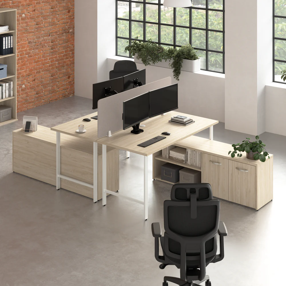 Hustle 2 Person Computer Desk with Low Storage Cabinets, Power Grommets, and Privacy Screen - Image 2