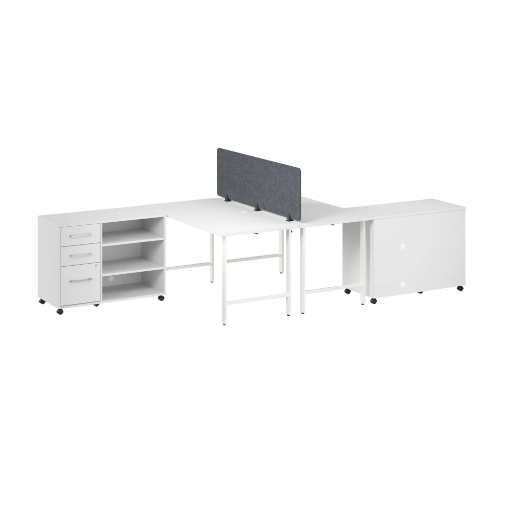 Hustle 2 Person Computer Desk with Mobile Storage Cabinets, Power Grommets, and Privacy Screen - Image 19