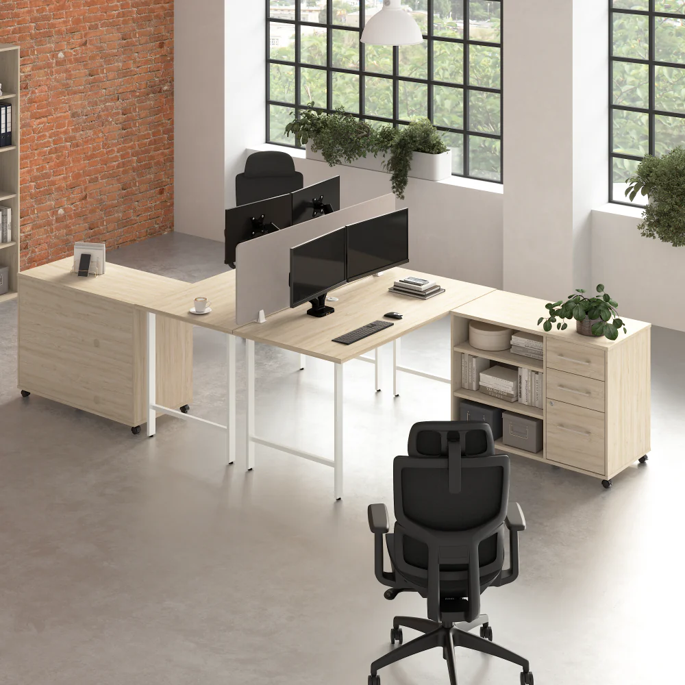 Hustle 2 Person Computer Desk with Mobile Storage Cabinets, Power Grommets, and Privacy Screen - Image 2
