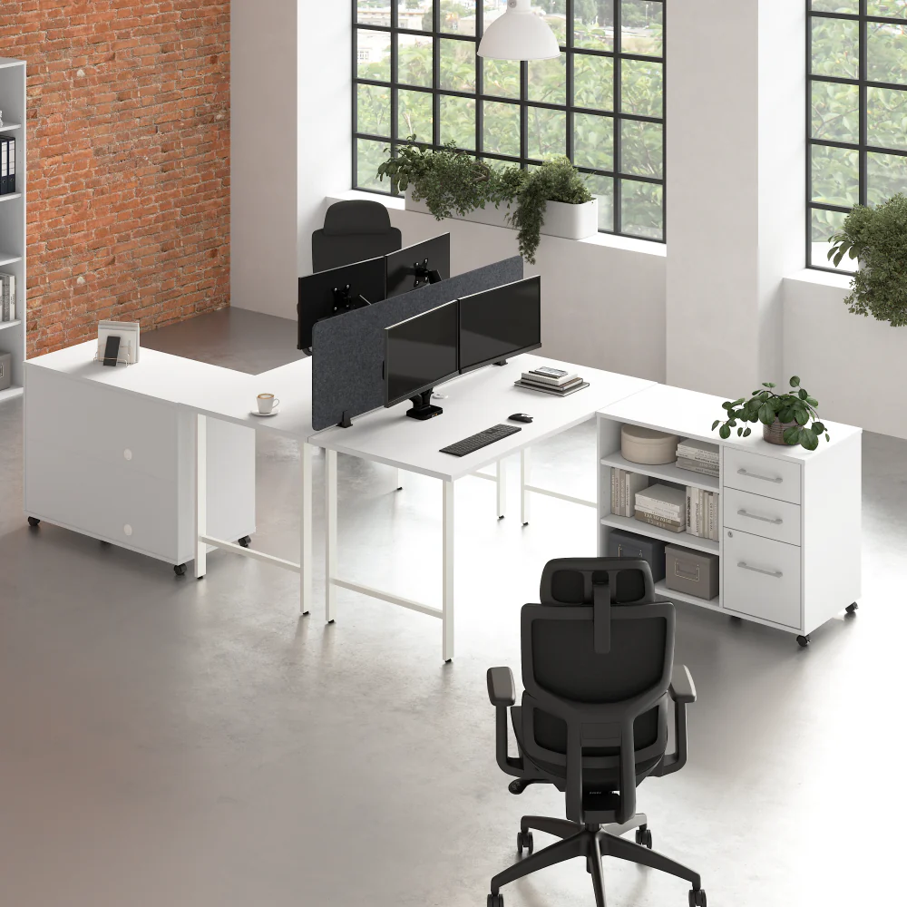 Hustle 2 Person Computer Desk with Mobile Storage Cabinets, Power Grommets, and Privacy Screen - Image 20