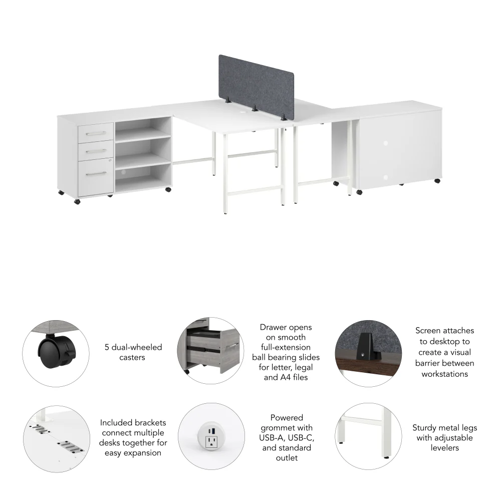 Hustle 2 Person Computer Desk with Mobile Storage Cabinets, Power Grommets, and Privacy Screen - Image 24