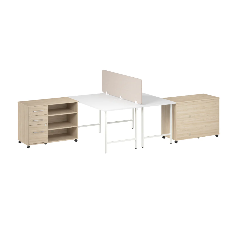 Hustle 2 Person Computer Desk with Mobile Storage Cabinets, Power Grommets, and Privacy Screen - Image 7