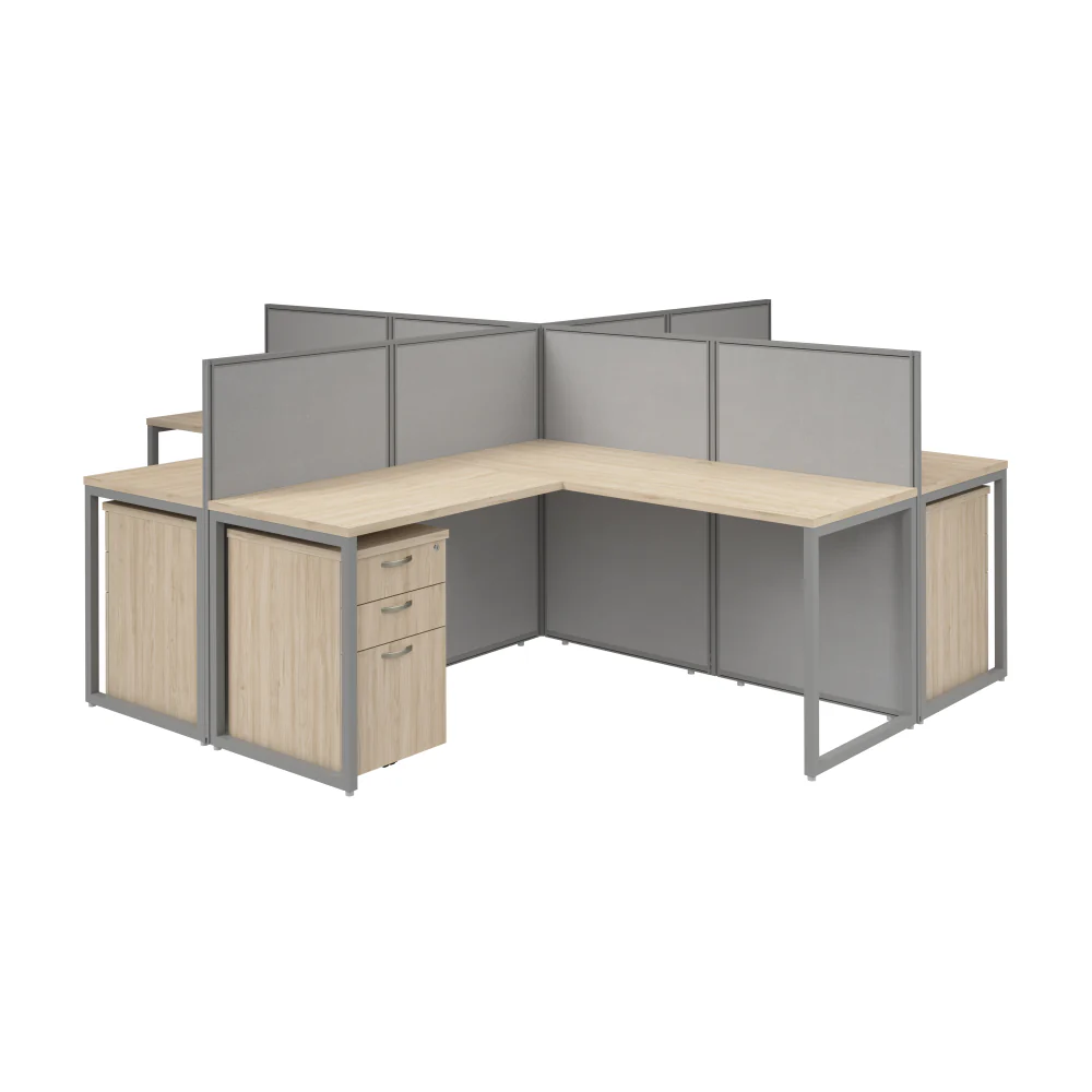 Easy Office 60W 4 Person L Shaped Cubicle Desk with Drawers and 45H Panels - Image 12